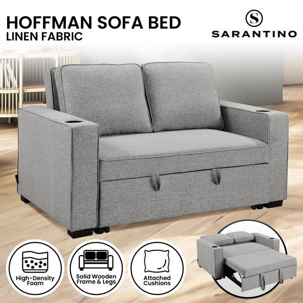 Sarantino Hoffman Linen Sofa Bed Chair With Cushions &cup Holders Light Grey Sarantino