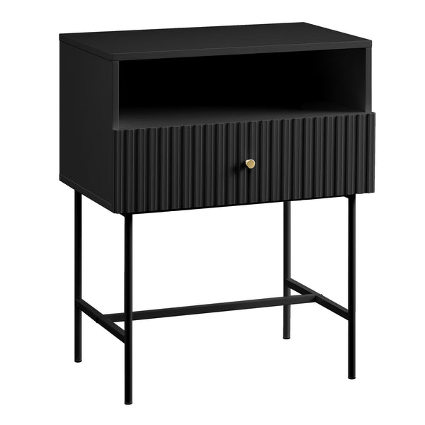 Sarantino Cecil Slender Fluted Bedside Table in Black Sarantino
