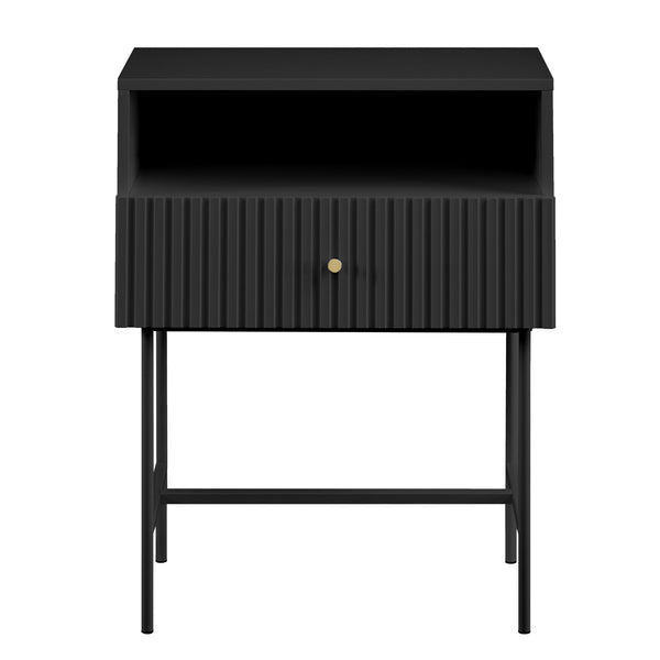 Sarantino Cecil Slender Fluted Bedside Table in Black Sarantino