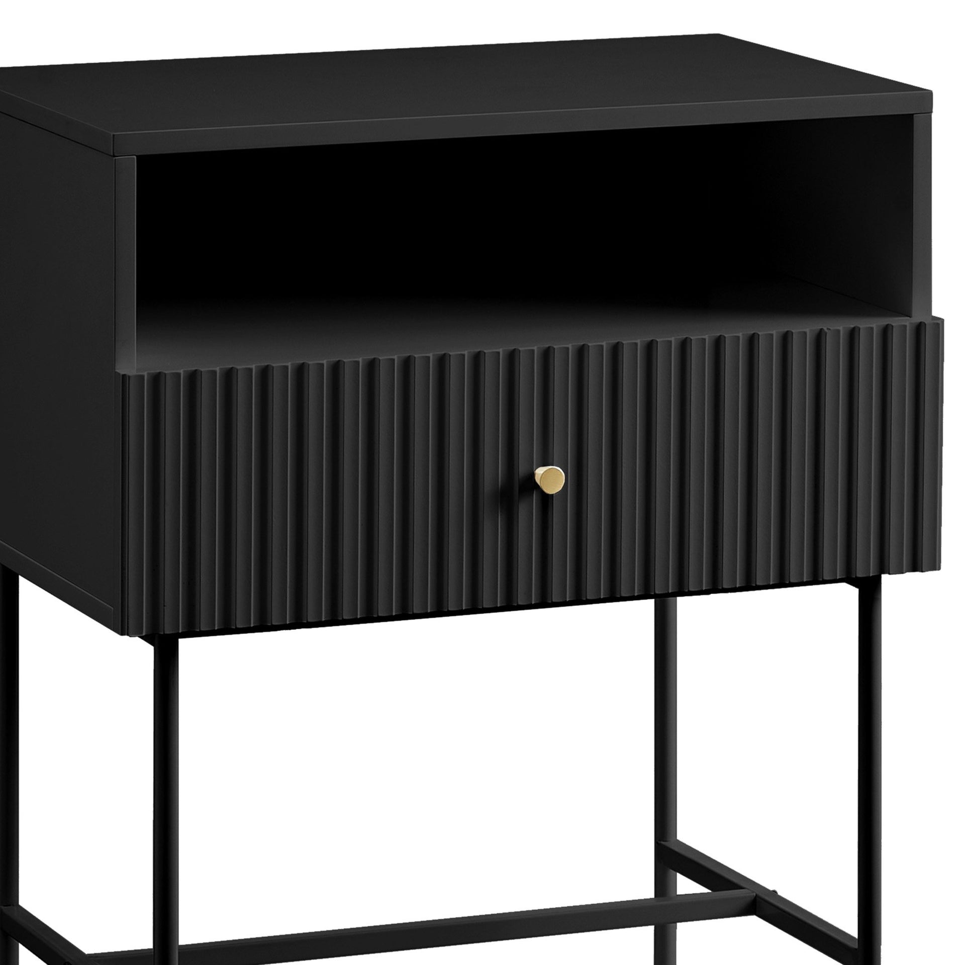 Sarantino Cecil Slender Fluted Bedside Table in Black Sarantino