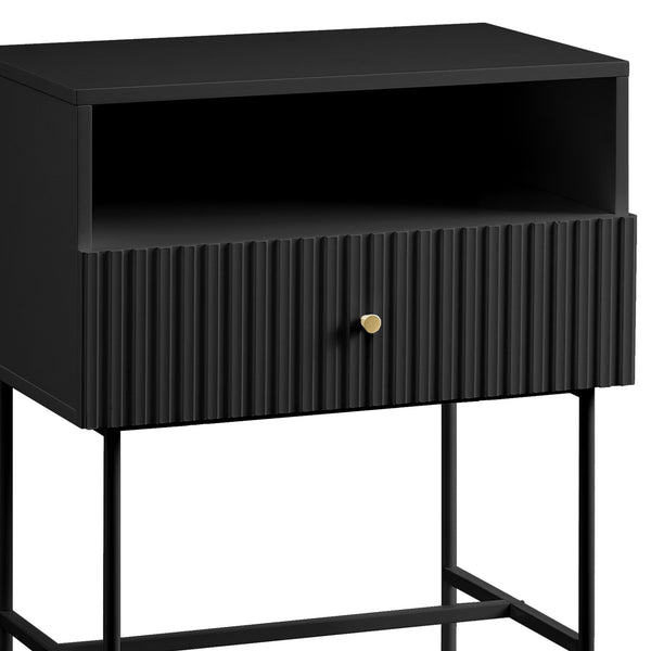 Sarantino Cecil Slender Fluted Bedside Table in Black Sarantino