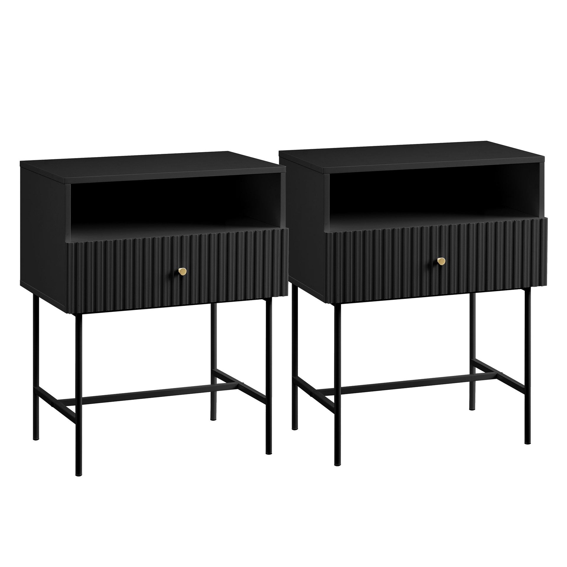 Sarantino Cecil Slender Fluted Bedside Table in Black Sarantino