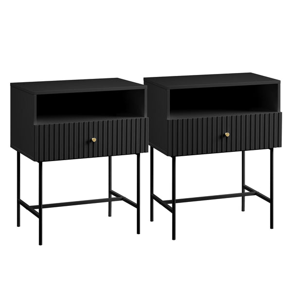 Sarantino Cecil Slender Fluted Bedside Table in Black Sarantino