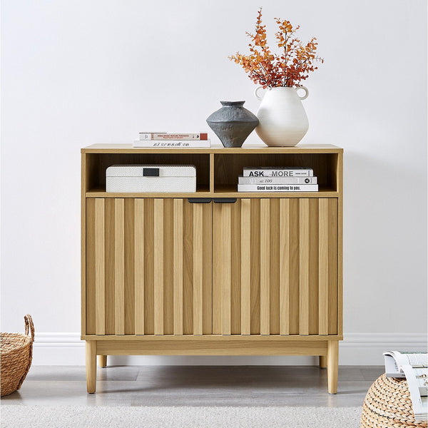 Sarantino Eleni 2-Door Sideboard Buffet Hallway Cabinet Storage Console Cupboard in Natural Awezingly