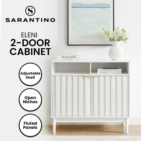 Sarantino Eleni 2-Door Sideboard Buffet Hallway Cabinet Storage Console Cupboard in White Awezingly