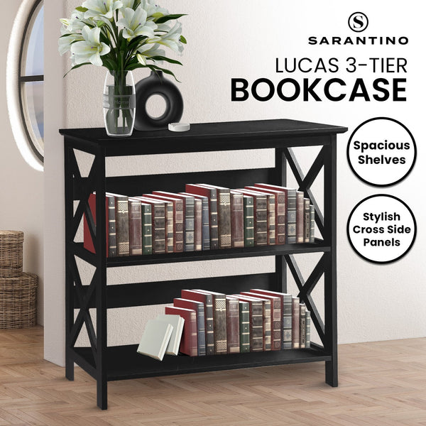 Sarantino Lucas 3-Tier Bookshelf Display Rack in Black Awezingly