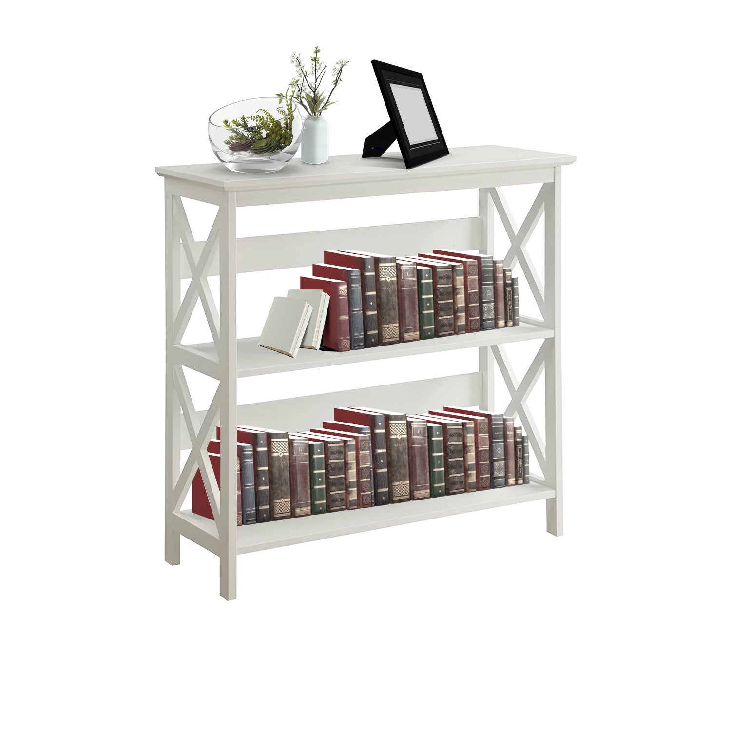 Sarantino Lucas 3-Tier Bookshelf Display Rack in White Awezingly