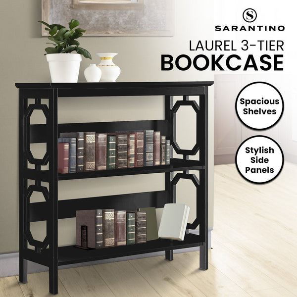 Sarantino Laurel 3-Tier Bookshelf Display Rack in Black Awezingly