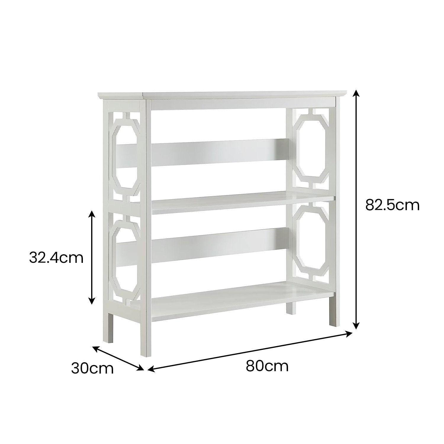 Sarantino Laurel 3-Tier Bookshelf Display Rack in White Awezingly