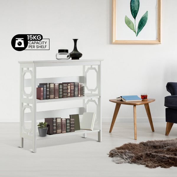 Sarantino Laurel 3-Tier Bookshelf Display Rack in White Awezingly