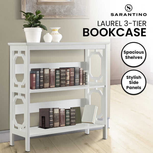 Sarantino Laurel 3-Tier Bookshelf Display Rack in White Awezingly