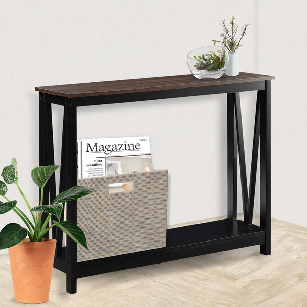 Sarantino Cielo 2-Tier Console Table Dark Walnut Awezingly