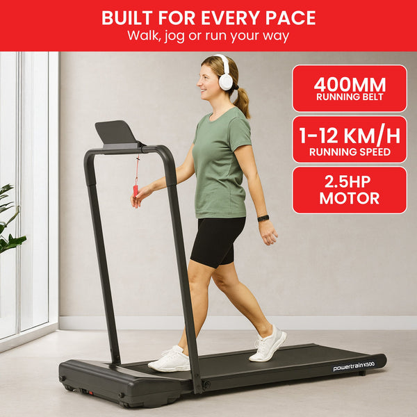 Powertrain K500 Walking Pad Treadmill 2 in 1 Foldable Walking & Running Machine w/2.5HP Motor Dual LED Displays 2 Level Awezingly