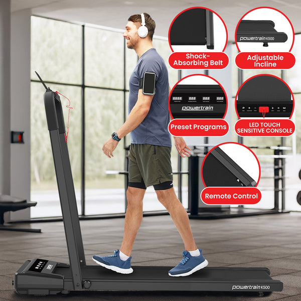Powertrain K500 Walking Pad Treadmill 2 in 1 Foldable Walking & Running Machine w/2.5HP Motor Dual LED Displays 2 Level Awezingly