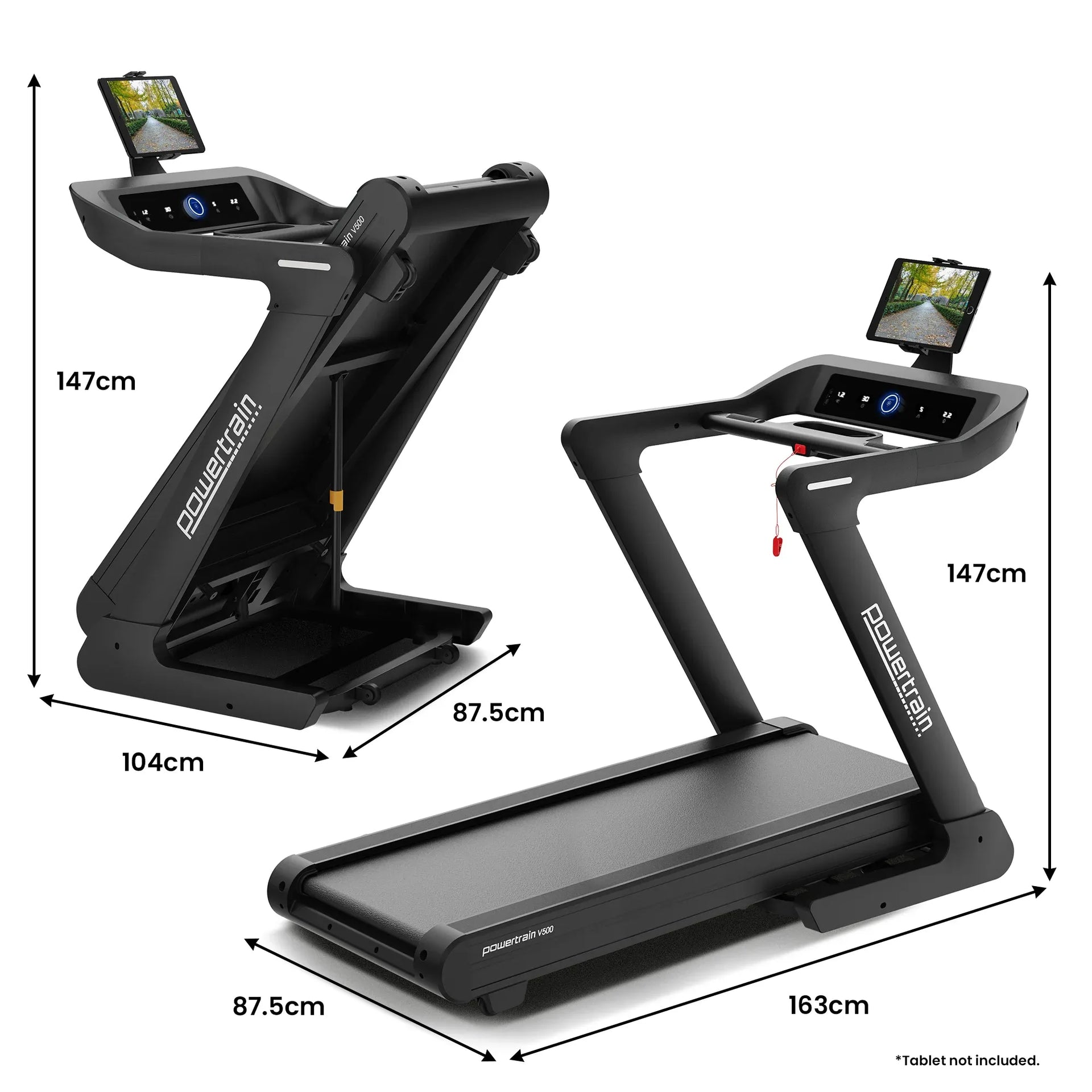 Powertrain V500 3hp Foldable Treadmill Cardio Running Automatic Incline Machine Powertrain