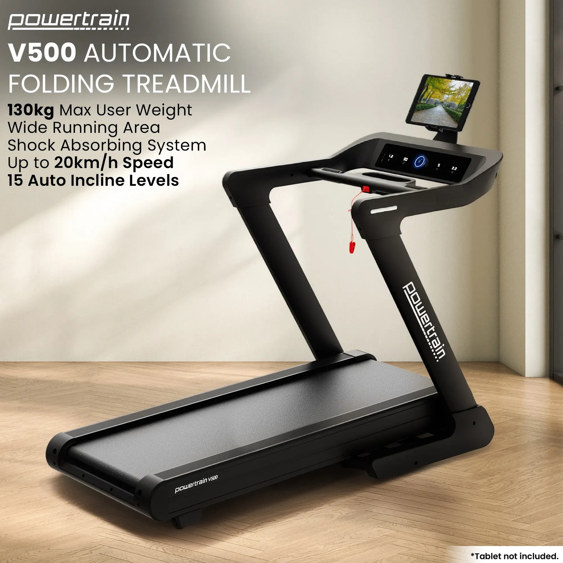 Powertrain V500 3hp Foldable Treadmill Cardio Running Automatic Incline Machine Powertrain