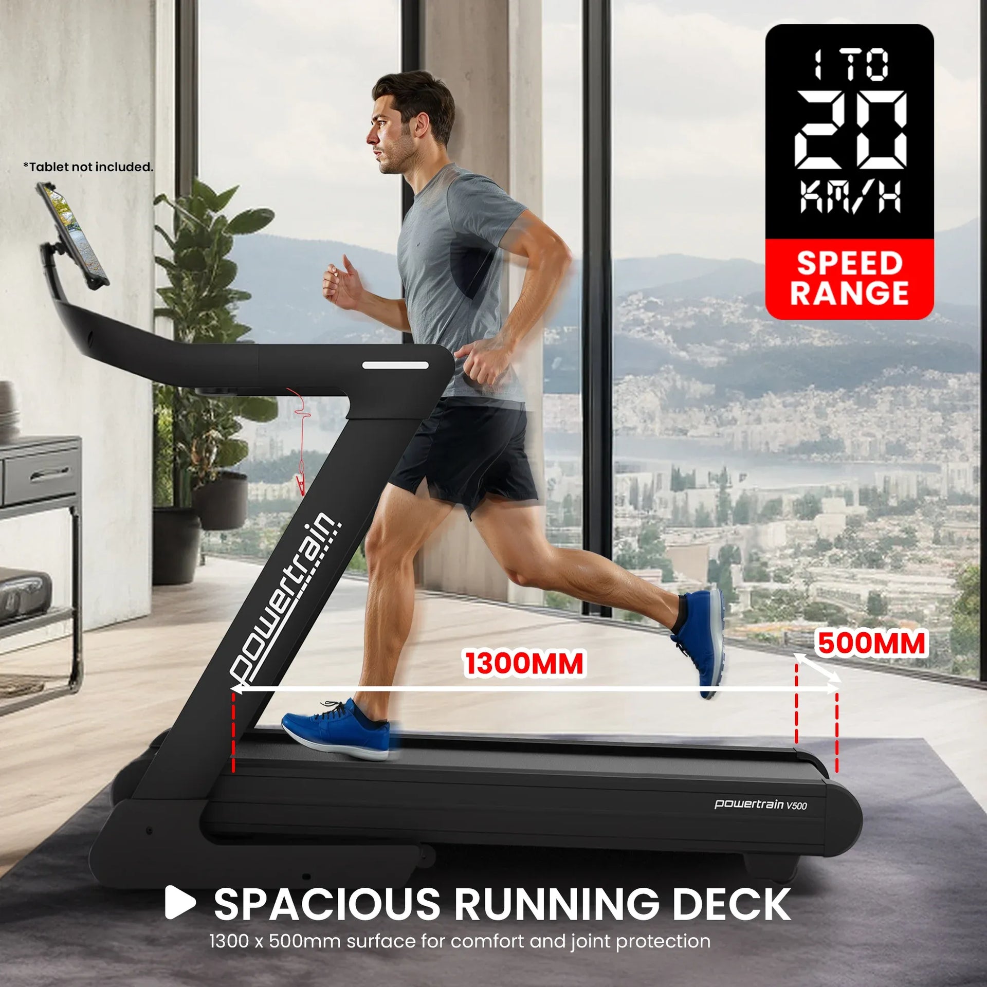 Powertrain V500 3hp Foldable Treadmill Cardio Running Automatic Incline Machine Powertrain