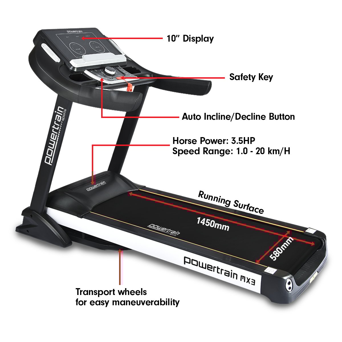 Powertrain MX3 Treadmill Performance Home Gym Cardio Machine Powertrain