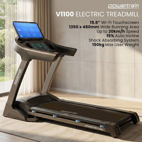 Powertrain V1100 Treadmill with Wifi Touch Screen & Incline Awezingly