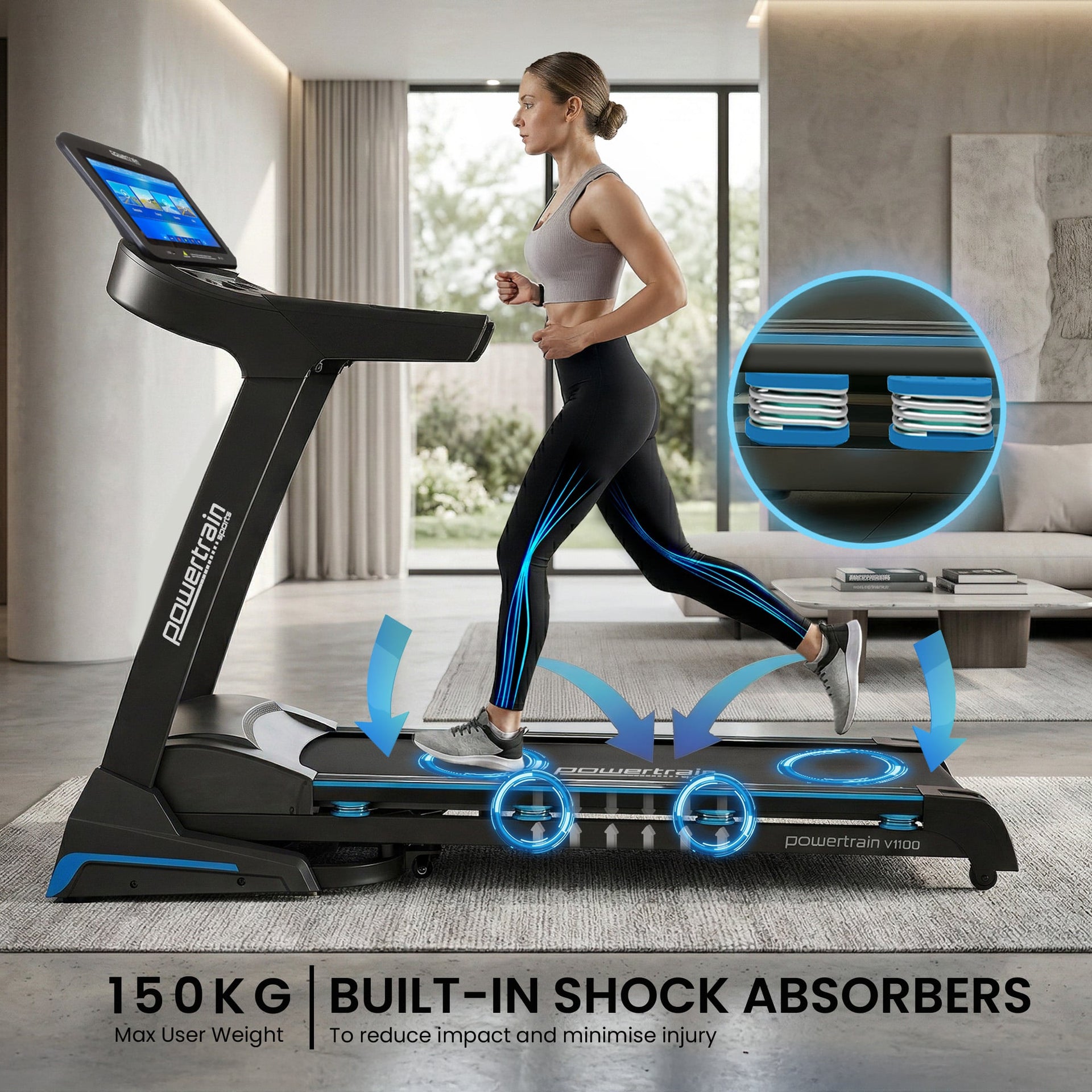 Powertrain V1100 Treadmill with Wifi Touch Screen & Incline Awezingly