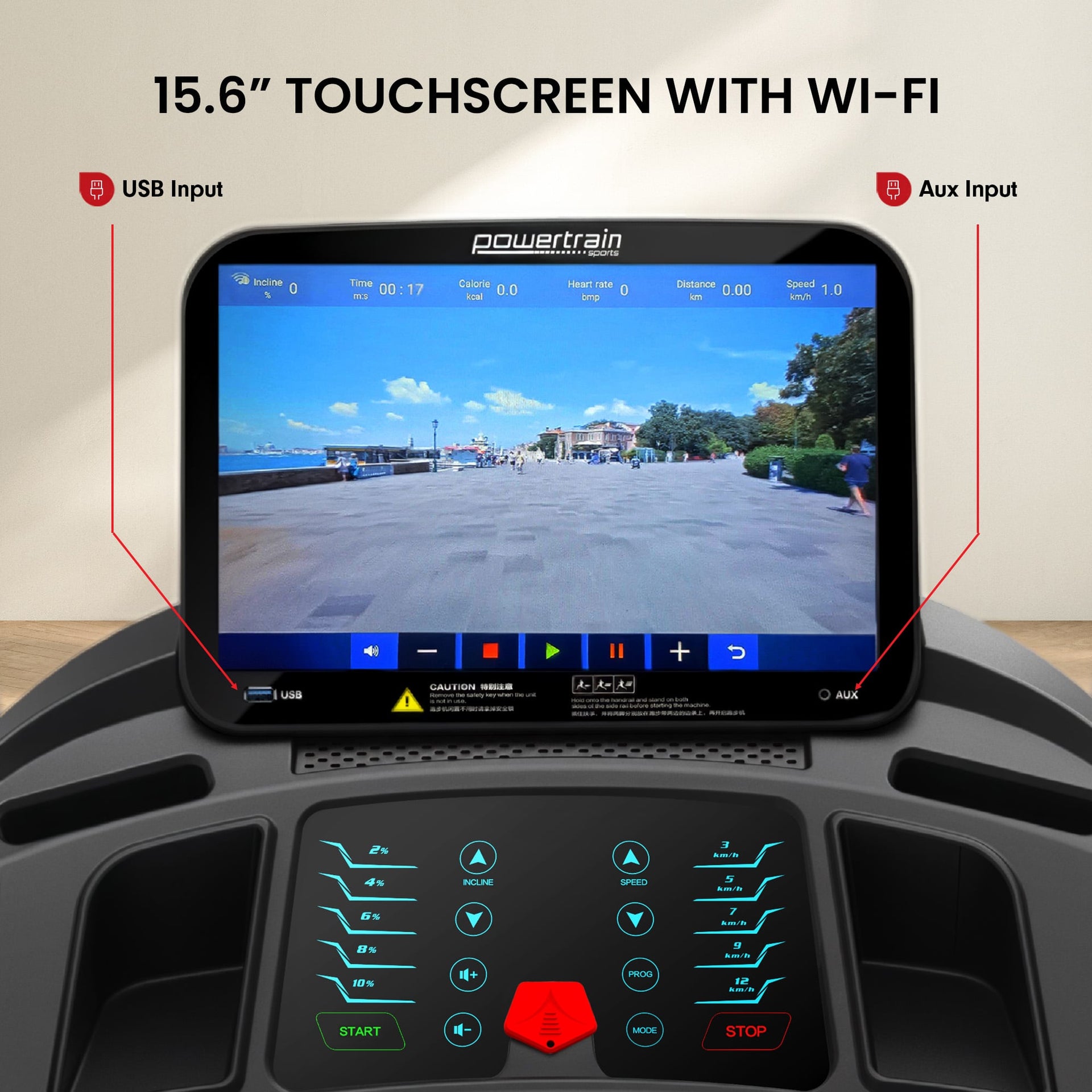 Powertrain V1100 Treadmill with Wifi Touch Screen & Incline Awezingly