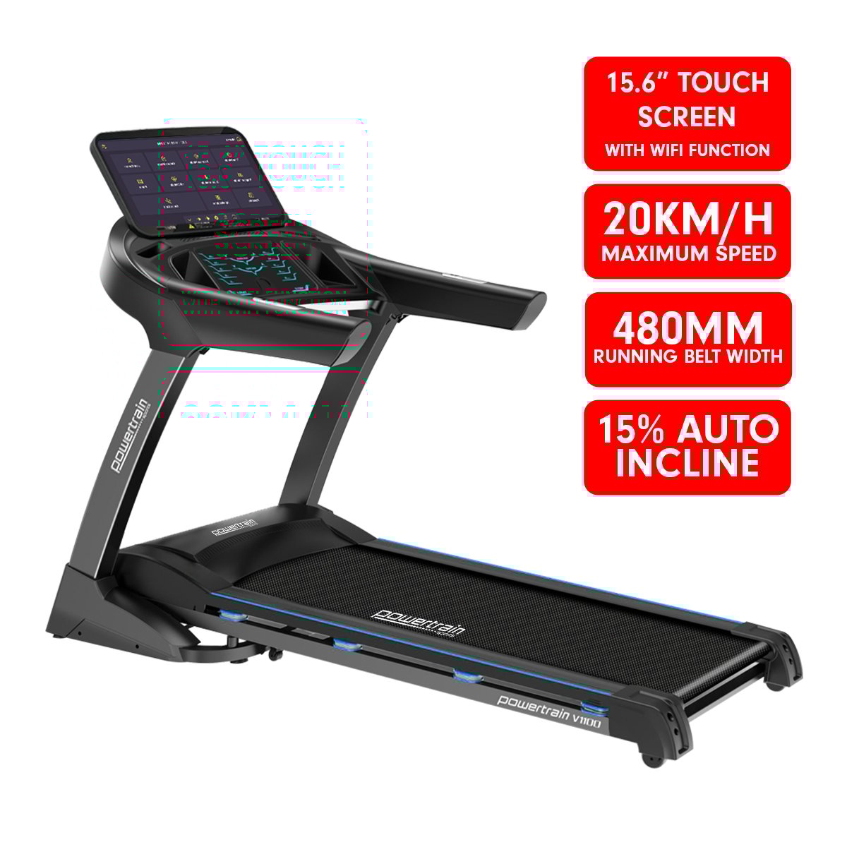 Powertrain V1100 Treadmill with Wifi Touch Screen & Incline Powertrain