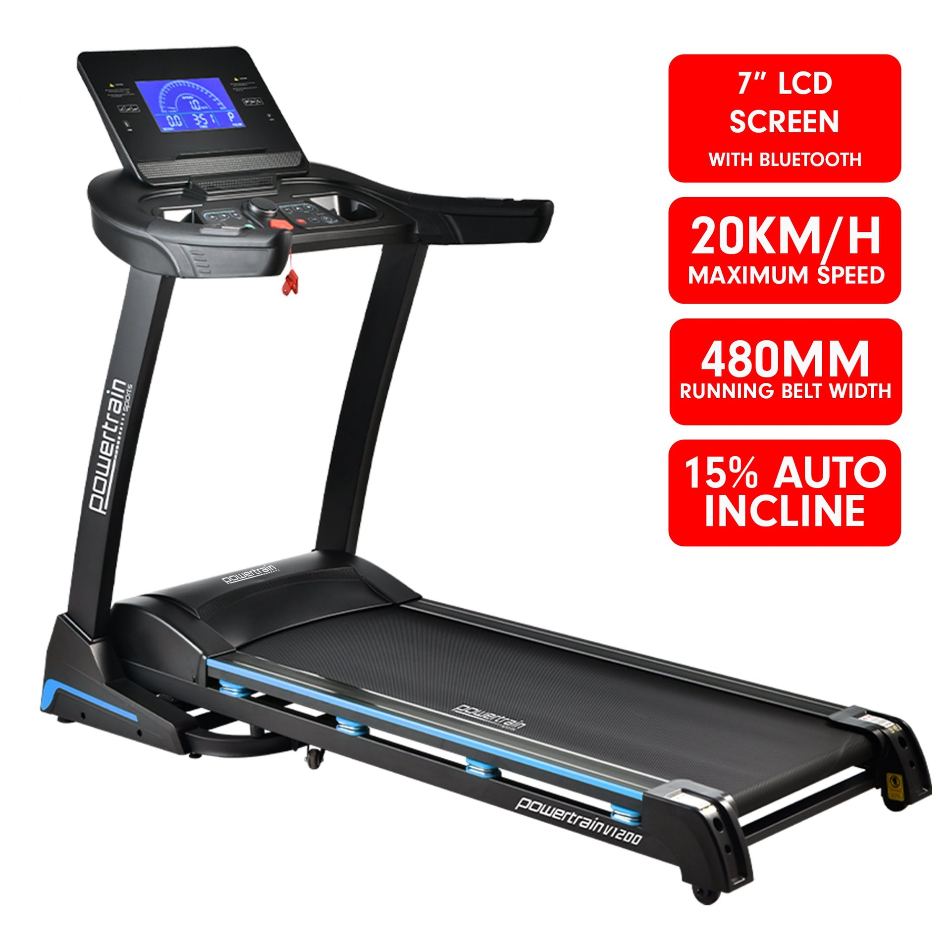 Powertrain V1200 Treadmill with Shock-Absorbing System Awezingly