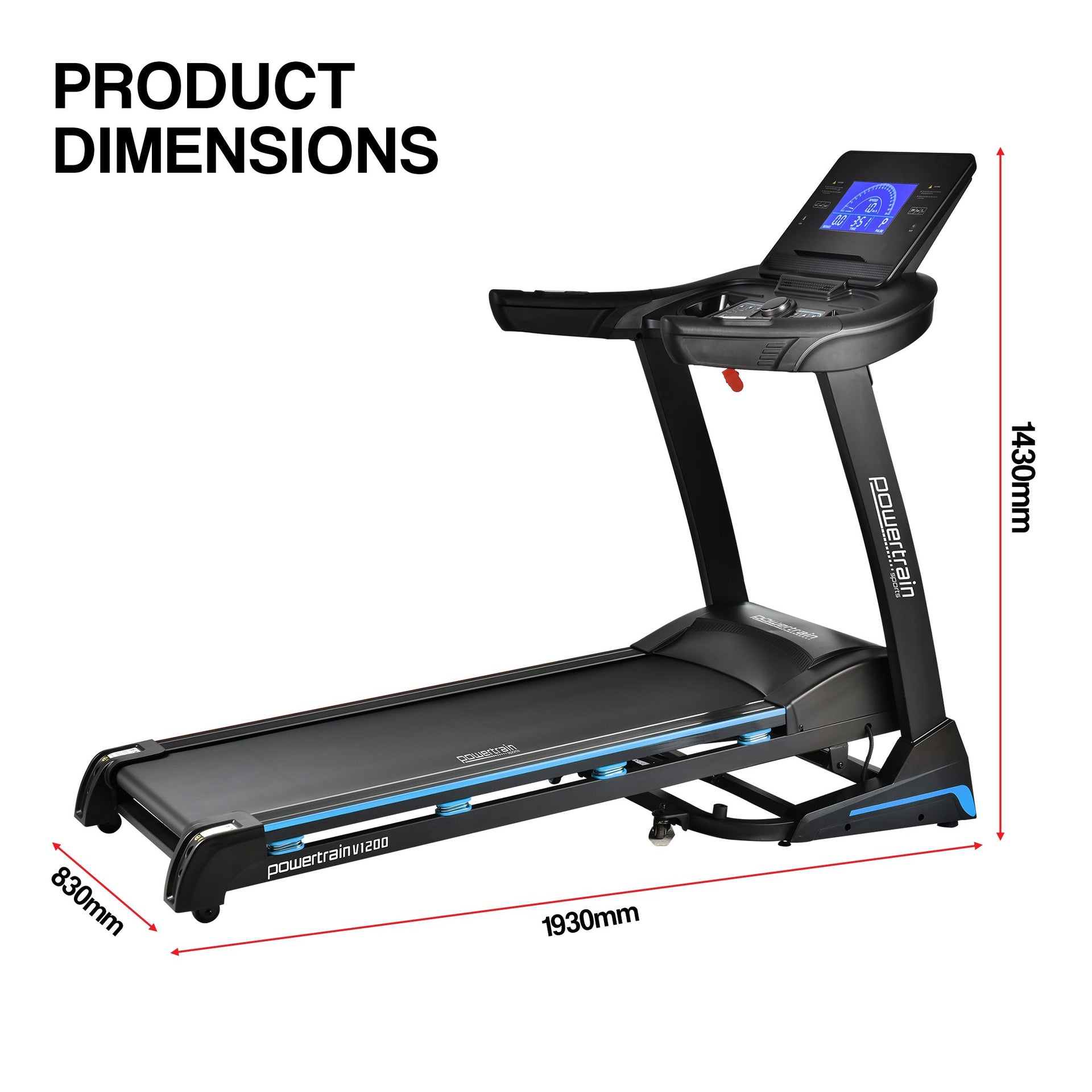 Powertrain V1200 Treadmill with Shock-Absorbing System Awezingly