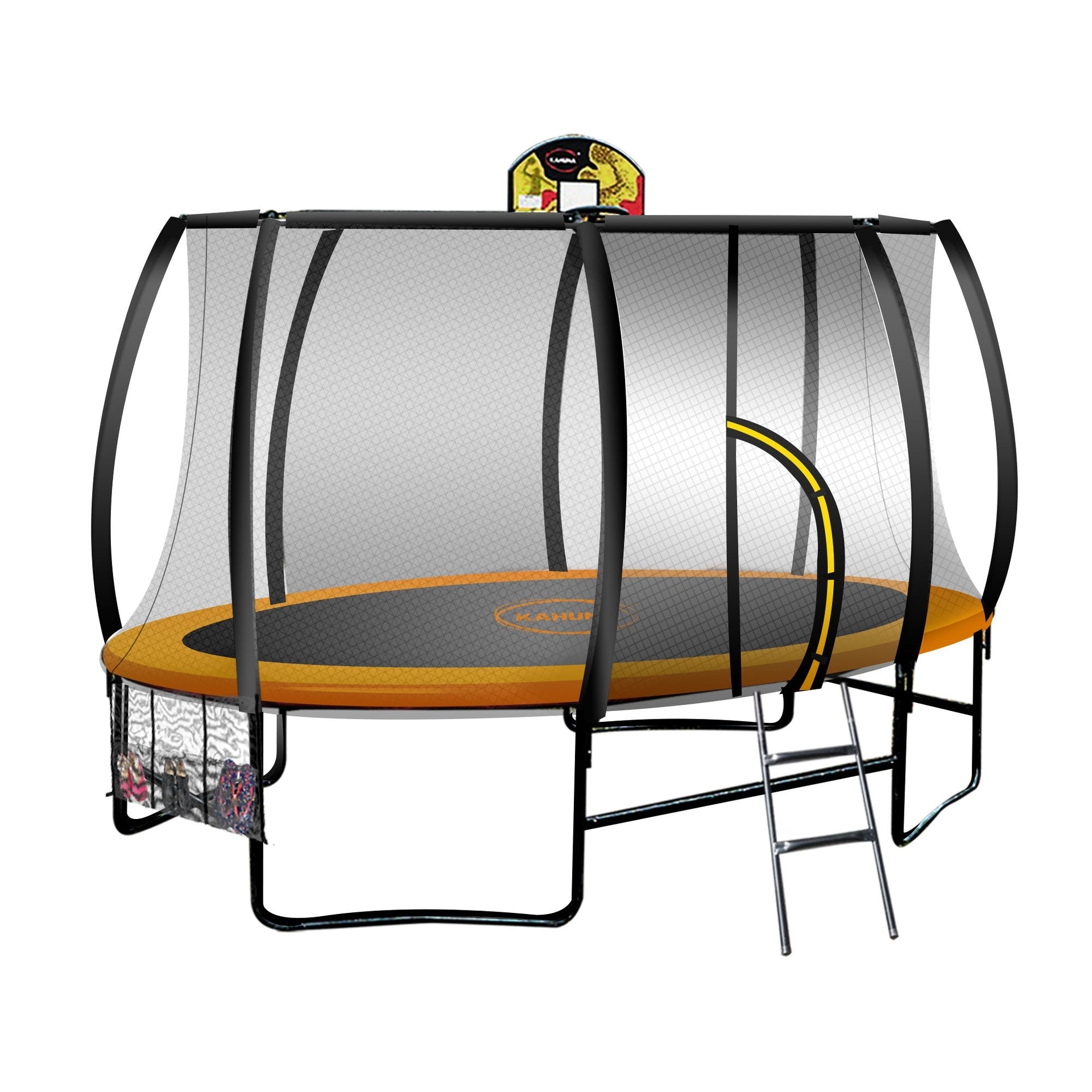 Kahuna 8ft X 14t Outdoor Orange Oval Trampoline With Safety Enclosure And Basketball Hoop Set Kahuna