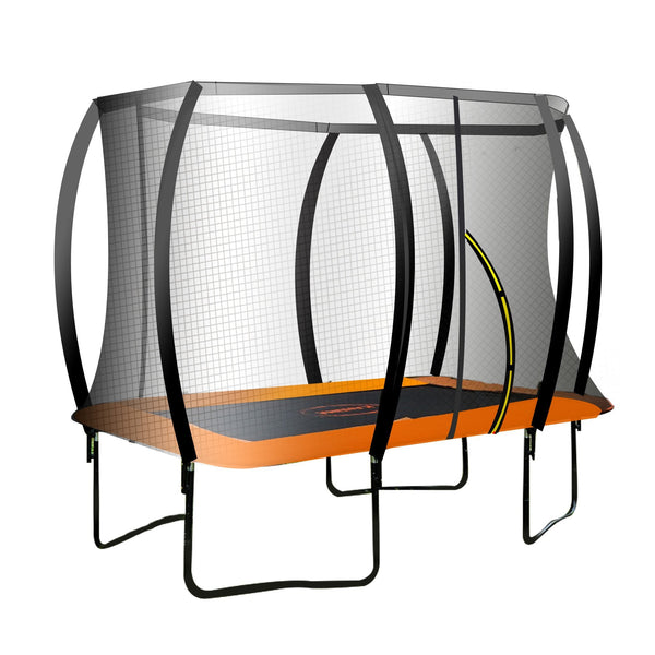 Kahuna 8ft X 11ft Outdoor Rectangular Orange Trampoline with Safety Enclosure. Powertrain