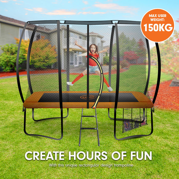 Kahuna 8ft X 11ft Outdoor Rectangular Orange Trampoline with Safety Enclosure. Powertrain