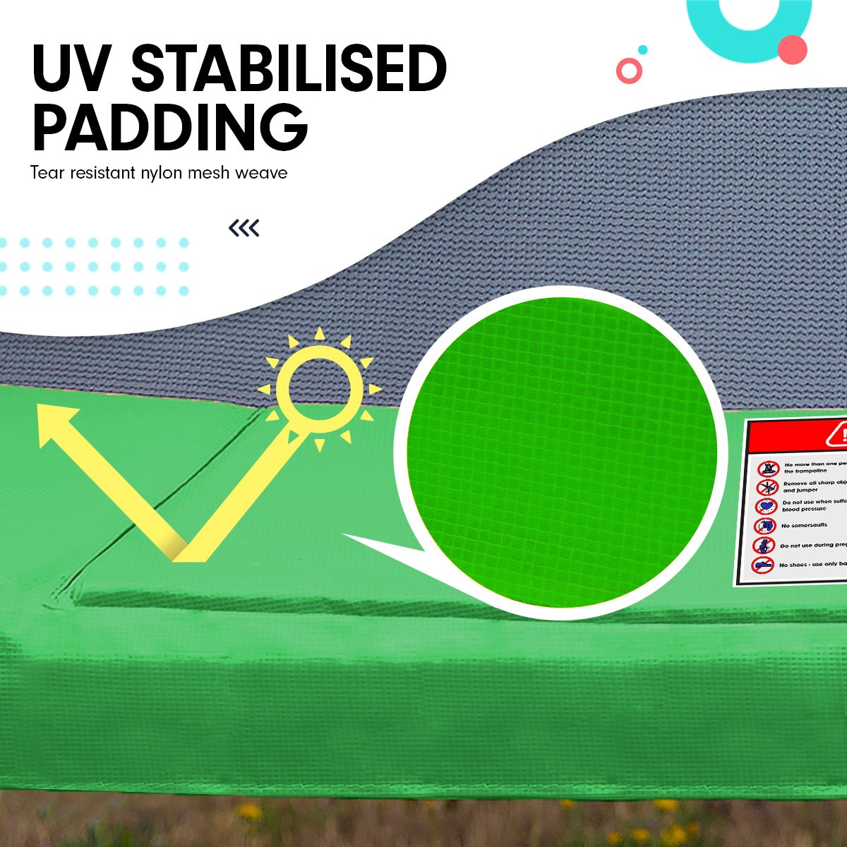 Kahuna 8ft x 11ft Outdoor Rectangular Rainbow Trampoline With Safety Enclosure And Basketball Hoop Set. Kahuna