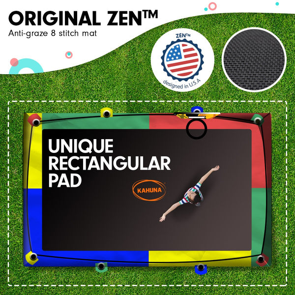 Kahuna 8ft x 11ft Outdoor Rectangular Rainbow Trampoline With Safety Enclosure And Basketball Hoop Set. Kahuna