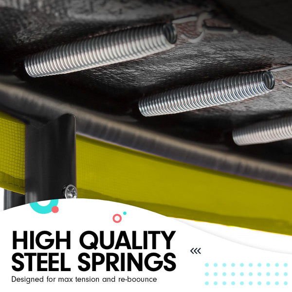 Kahuna 8ft x 11ft Outdoor Rectangular Rainbow Trampoline With Safety Enclosure And Basketball Hoop Set. Kahuna