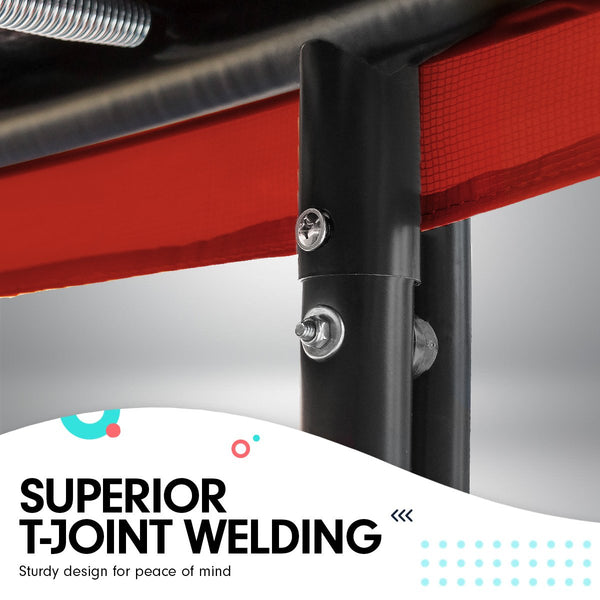 Kahuna 8ft x 11ft Outdoor Rectangular Rainbow Trampoline With Safety Enclosure And Basketball Hoop Set. Kahuna