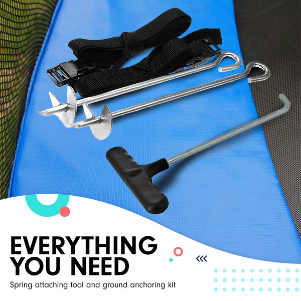 Kahuna 8ft x 11ft Outdoor Rectangular Rainbow Trampoline With Safety Enclosure And Basketball Hoop Set. Kahuna