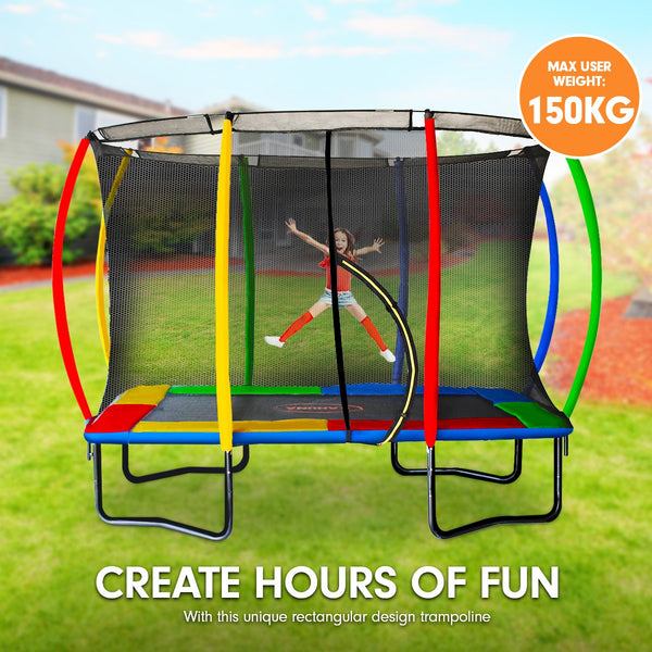 Kahuna 6ft x 9ft Outdoor Rectangular Rainbow Trampoline With Safety Enclosure Kahuna