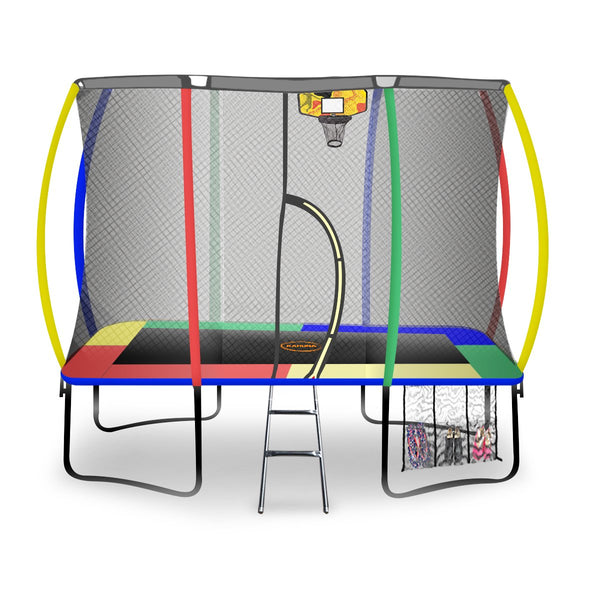 Kahuna 6ft X 9ft Outdoor Rectangular Rainbow Trampoline Safety Enclosure And Basketball Hoop Set Kahuna
