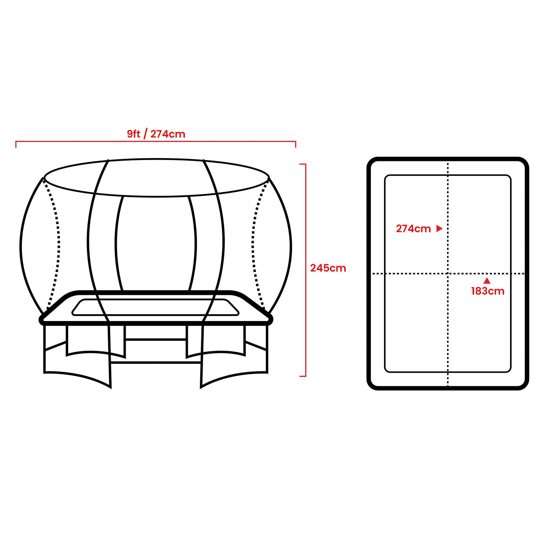 Kahuna Rectangular Trampoline 6x9ft with L.E.D BB Set Rainbow Kahuna