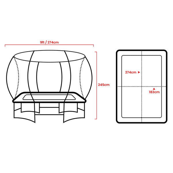 Kahuna Rectangular Trampoline 6x9ft with L.E.D BB Set Rainbow Kahuna