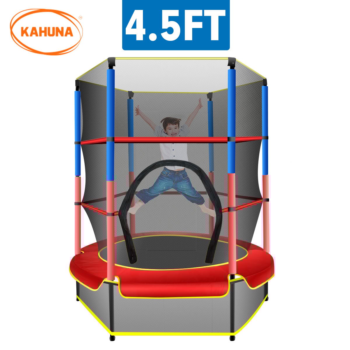 Kahuna 4.5ft Trampoline Round Free Safety Net Spring Pad Cover Mat Outdoor Red Kahuna