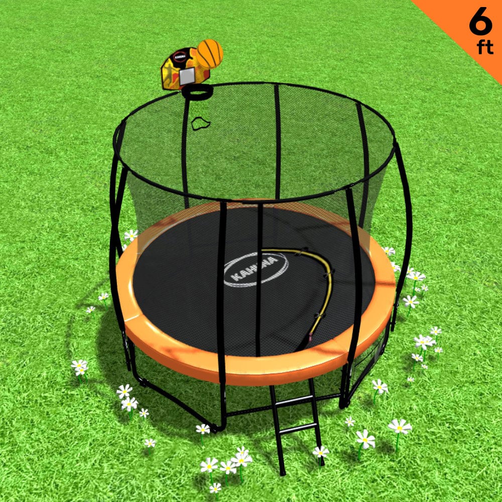 Kahuna Classic 6ft Outdoor Round Orange Trampoline Safety Enclosure And Basketball Hoop Set Kahuna
