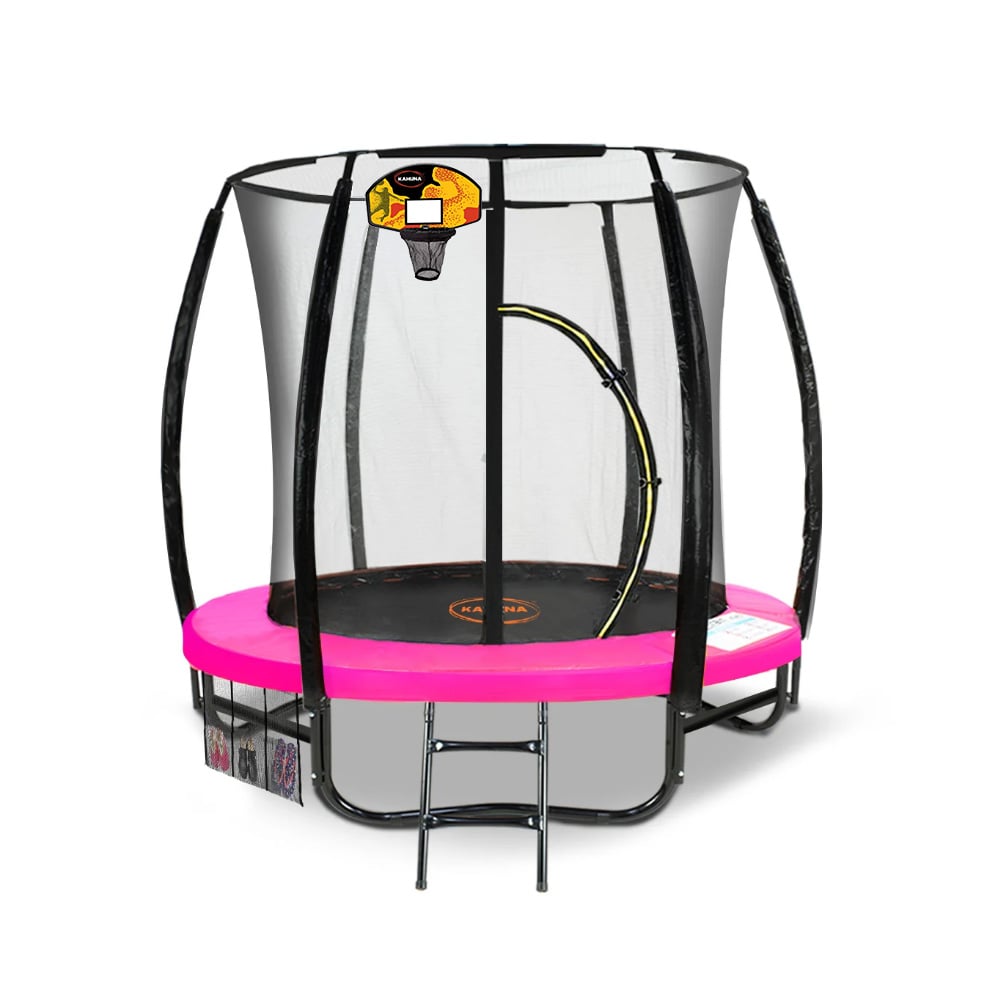 Kahuna Classic 6ft Outdoor Round Trampoline Safety Enclosure And Basketball Hoop Set - Pink Kahuna