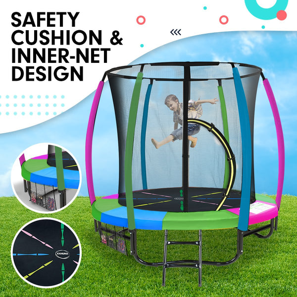 Kahuna 6ft Trampoline Round Free Pad Cover Spring Mat Net Safety Net Enclosure Rainbow Kahuna