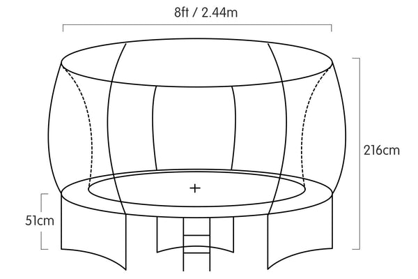 Kahuna 8ft Outdoor Trampoline Kids Children With Safety Enclosure Mat Pad Net Ladder Basketball Hoop Set - Pink Kahuna