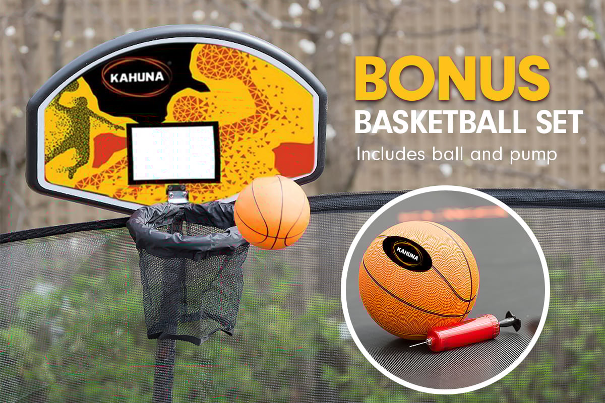 Kahuna 8ft Outdoor Trampoline Kids Children With Safety Enclosure Mat Pad Net Ladder Basketball Hoop Set - Purple Kahuna