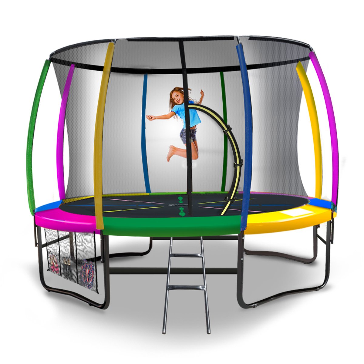 Kahuna 8ft Outdoor Rainbow Trampoline For Kids And Children Suited For Fitness Exercise Gymnastics With Safety Enclosure Kahuna