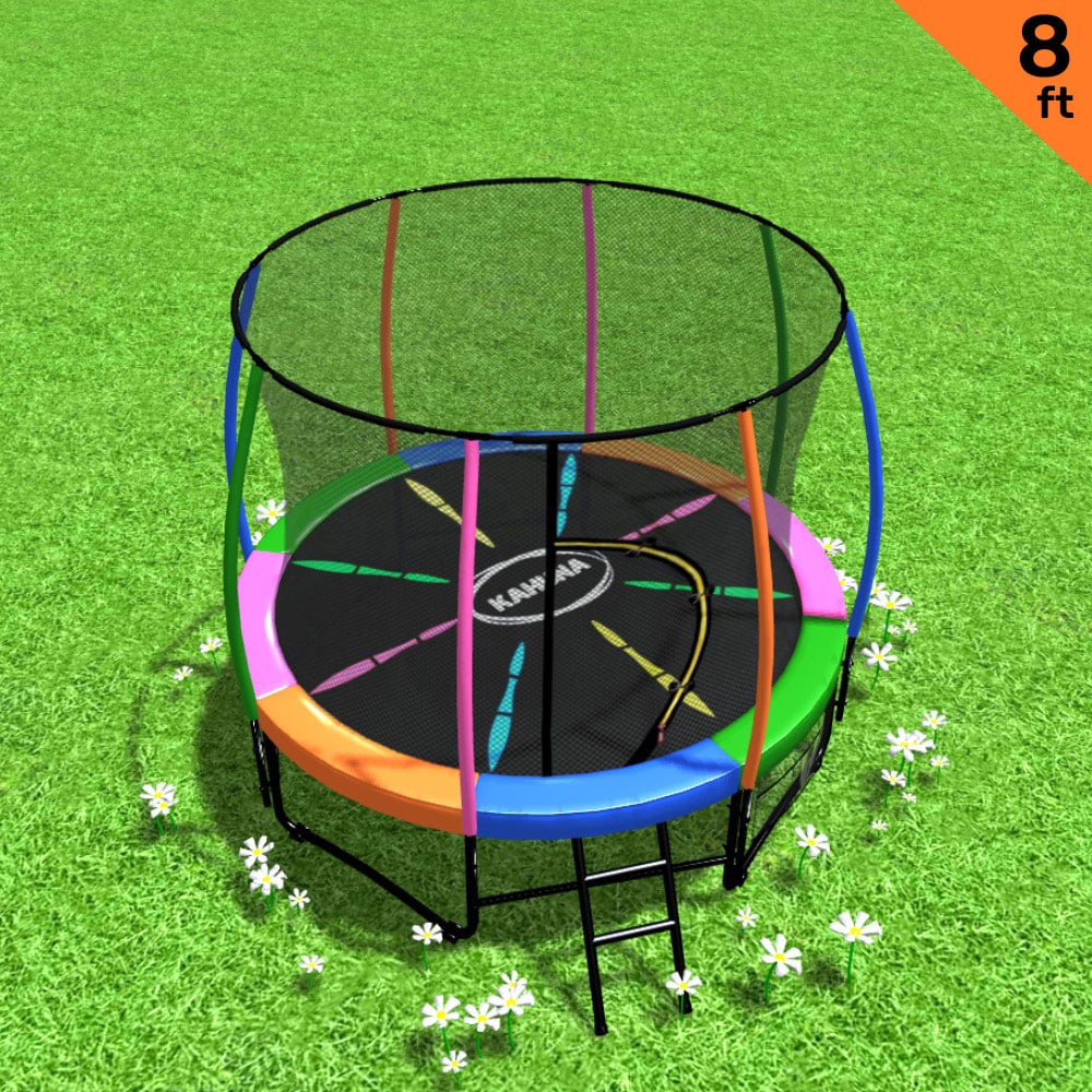 Kahuna 8ft Outdoor Rainbow Trampoline For Kids And Children Suited For Fitness Exercise Gymnastics With Safety Enclosure Kahuna