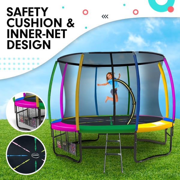 Kahuna 8ft Outdoor Rainbow Trampoline For Kids And Children Suited For Fitness Exercise Gymnastics With Safety Enclosure Kahuna