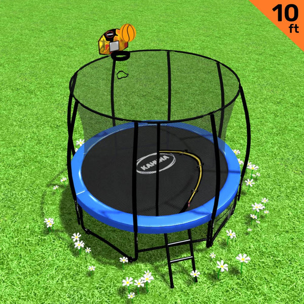 Kahuna 10ft Outdoor Trampoline With Safety Enclosure Pad Ladder Basketball Hoop Set Blue Kahuna